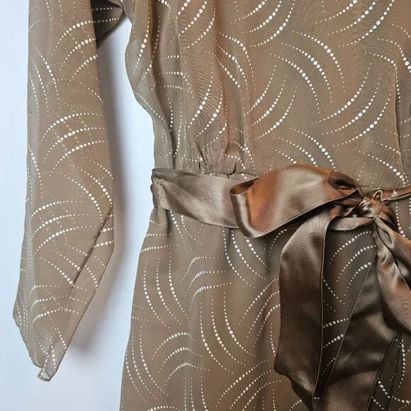 Vintage 1960's Kay Kipps New York Sheer Flowy Tan Polka Dot Evening Maxi Dress - Picture 4 of 10